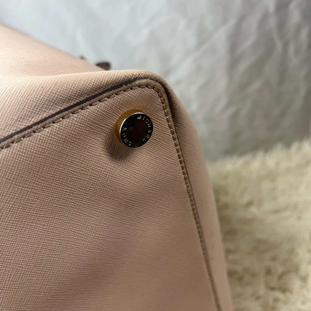 Michael Kors Jet Set Travel Leather Tote Bag Blush Pink Large Gold Charm